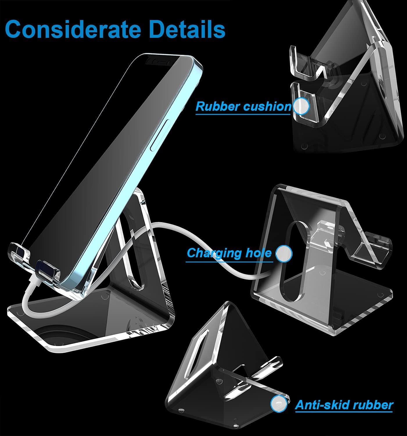 Crpich Acrylic Cell Phone Stand, Portable Clear Phone Stand for Desk, Compatible with Phone16 15 14 13 Pro Max Mini 12 11 Plus SE, Switch, Android Smartphone, Pad, Tablet, Desk Accessories