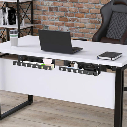 Under Desk Cable Management Tray 2 Pack White, Cable Management Under Table, Cord Organizer Tray for Wire Management, Home & Office Standing Desk Cord Organizer