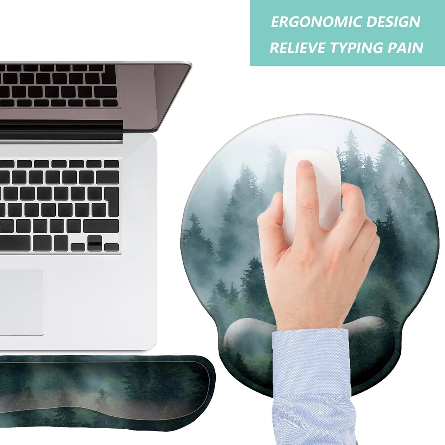 Keyboard Wrist Rest Pad Mouse Pad with Wrist Support Set of 3, Mousepad with Non-Slip Rubber Base, Ergonomic Memory Foam Mouse Wrist Cushion Support for Home Office Laptop Computer, Flower Black