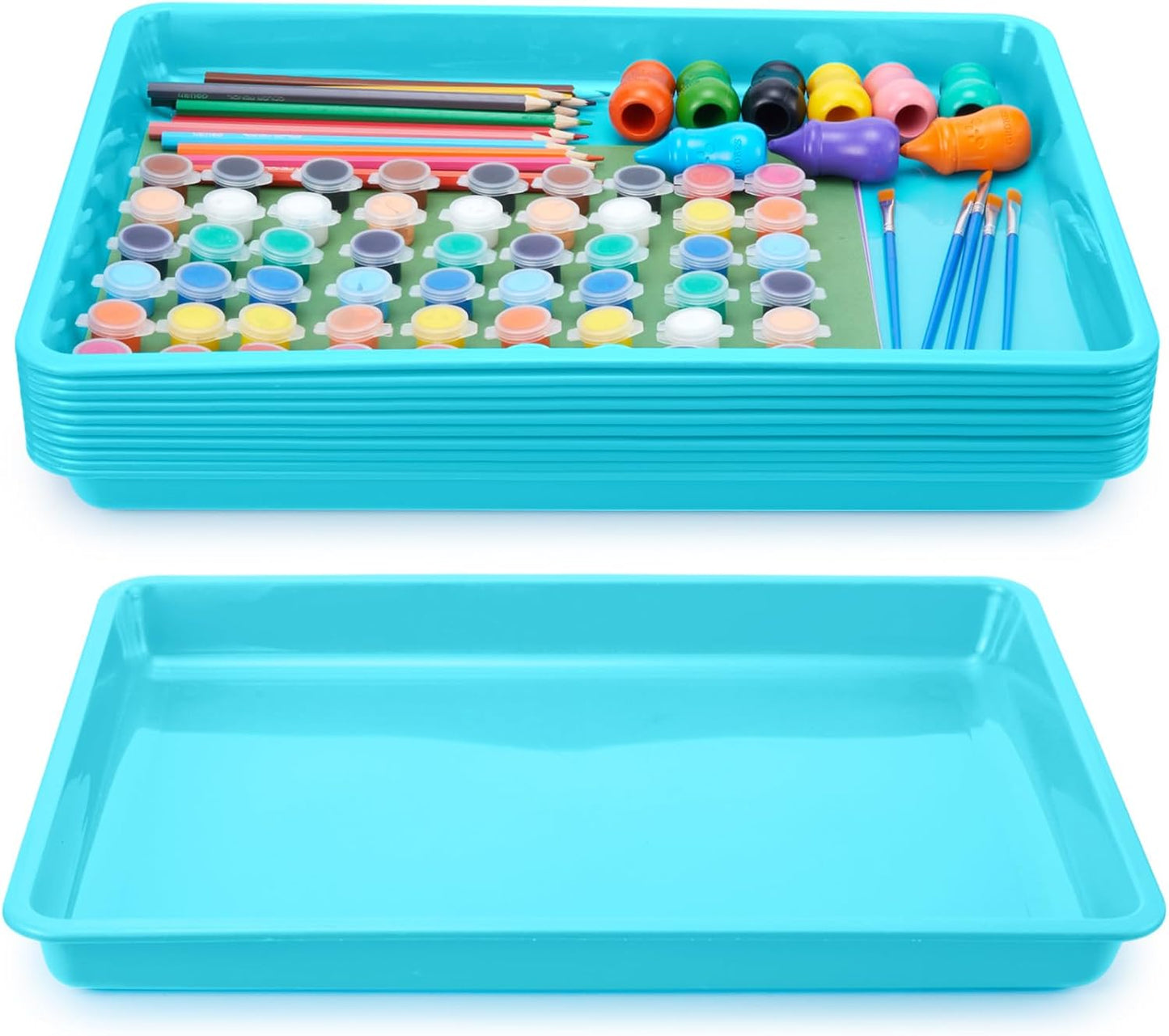 Hoteam 10 Pcs Flat Storage Organizer Tray Bin Paper Tray for Classroom Plastic Stackable File Organizer for School Office Teacher Book Organization(Clear,13.78 x 9.84 x 3.15 Inch)