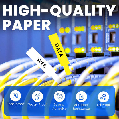 Clabel Printable White Cable Labels 6 Rolls of Thermal Self-Adhesive Paper Labels Tape, 25x78mm (1"x3") 100 Sheets Per Roll, Black Print on White Sticker Tags Durable