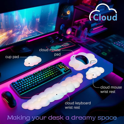 Cloud Wrist Rest Keyboard Palm Rest with Non-Slip Base for Computer Gaming Wrist Rest, YAMJUG Cloud Arm Rest Keyboard Wrist Pad Rainbow