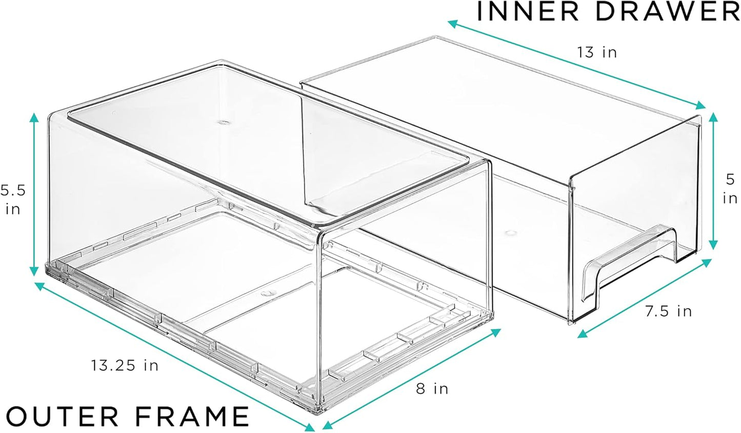 Sorbus Small Clear Stackable Storage Drawers – 4-Pack Plastic Organizer Bins with Handles – Stackable Pull-Out Storage Drawers for Closet, Pantry, Office, Bathroom, Craft, and Toy Organization