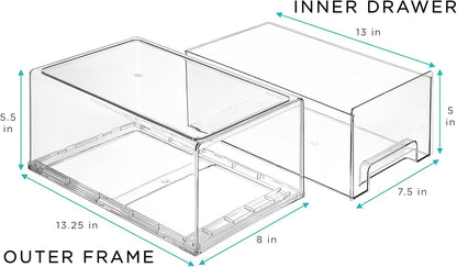 Sorbus Small Clear Stackable Storage Drawers – 4-Pack Plastic Organizer Bins with Handles – Stackable Pull-Out Storage Drawers for Closet, Pantry, Office, Bathroom, Craft, and Toy Organization