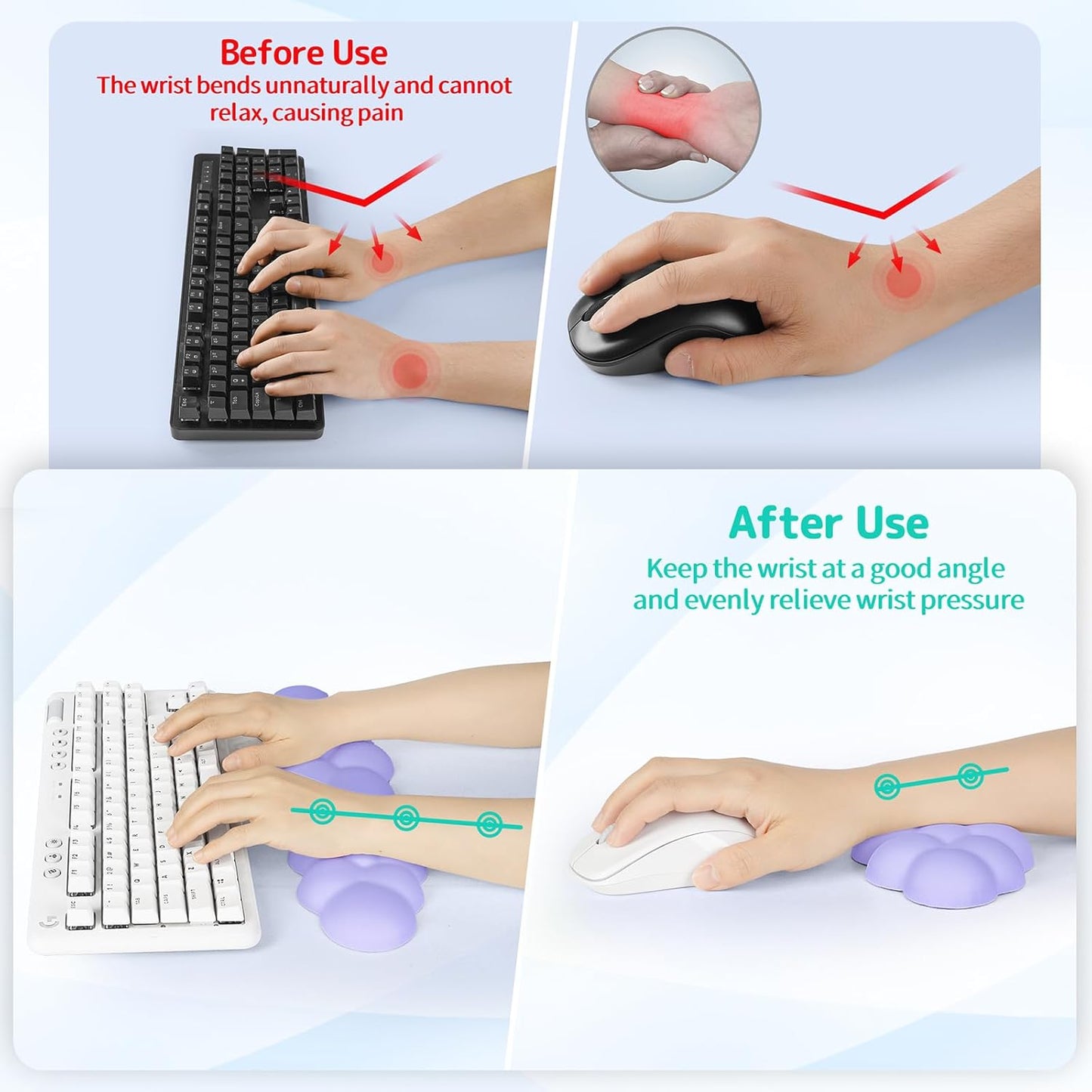 Sushret Cloud Wrist Rest Keyboard, Cloud Keyboard Wrist Pad Set with PU Leather Memory Foam, Cute Arm Rest for Palm Support, PC/Gaming Desk Accessories/Office Setup/Computer Hand Cushion - White