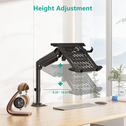WALI Laptop Desk Mount for 17 inch Notebook, Adjustable Single Monitor Arm with Laptop Holder for 32 inch Screen, Laptops Stand with Ventilated Tray, Up to 22 lbs, (M00LP), Black