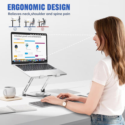 JOYEKY Laptop Stand for Desk, Adjustable Computer Stand with 360° Rotating Base, Ergonomic Laptop Riser for Collaborative Work, Foldable & Portable Laptop Stand, fits for All 10-16" Laptops (Grey)