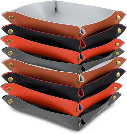 8 Pack Valet Tray PU Leather Jewelry Tray for Women and Man Portable Catchall Travel Storage Dish Plate Key Trays For Entryway Desk Organizer for Phone, Keys, Glasses, Wallet, Earphone, Watch, Coin