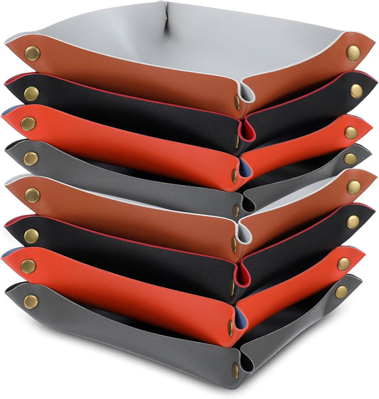 8 Pack Valet Tray PU Leather Jewelry Tray for Women and Man Portable Catchall Travel Storage Dish Plate Key Trays For Entryway Desk Organizer for Phone, Keys, Glasses, Wallet, Earphone, Watch, Coin
