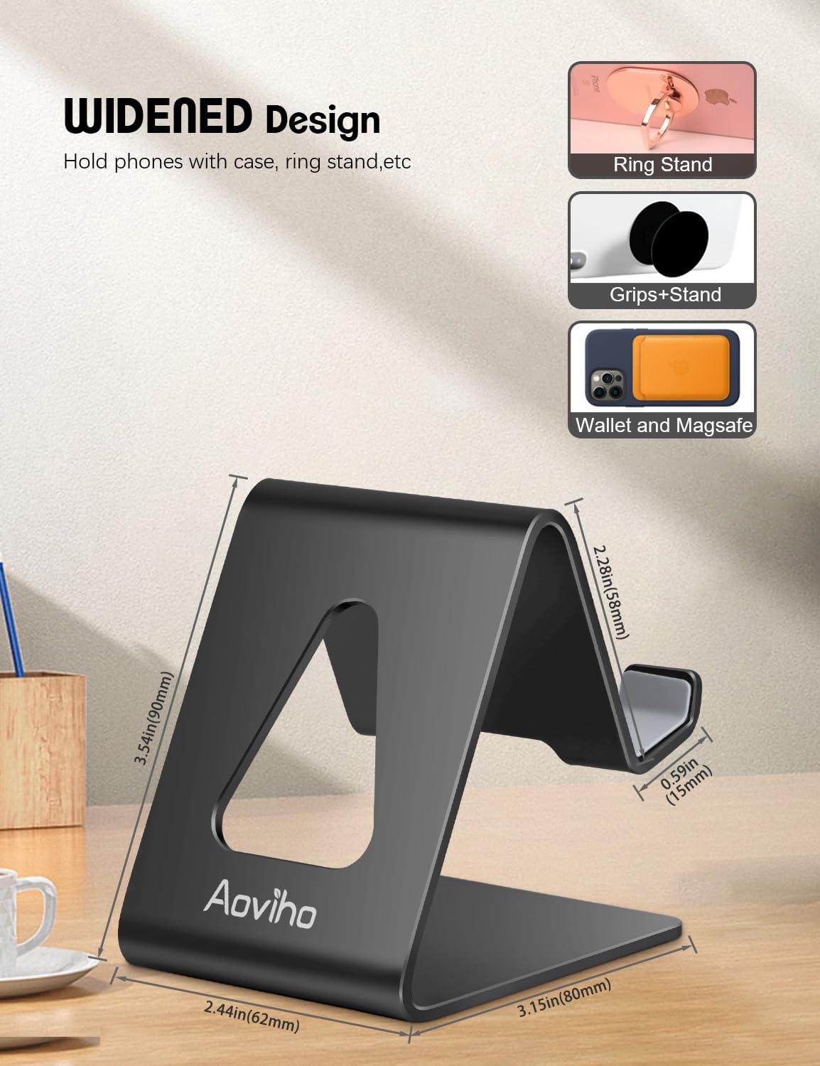 Aoviho Desk Cell Phone Stand Phone Holder, Aluminum Phone Cradle Dock for iPhone17 16 15 14 13 12 pro Mini 11 X Xs max 8 7 6 6s Plus SE Samsung All Smart Phones, Rose Gold