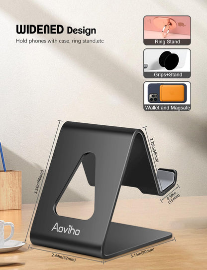 Aoviho Desk Cell Phone Stand Phone Holder, Aluminum Phone Cradle Dock for iPhone17 16 15 14 13 12 pro Mini 11 X Xs max 8 7 6 6s Plus SE Samsung All Smart Phones, Rose Gold