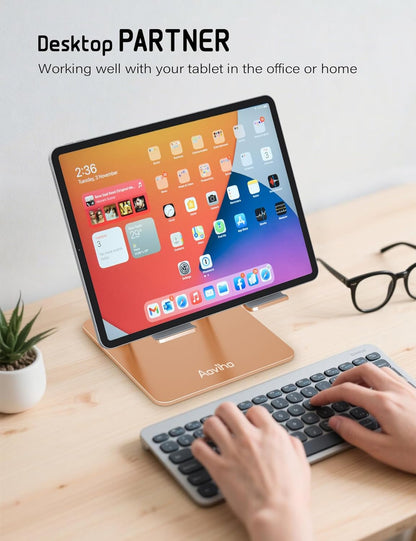 Aoviho Tablet Stand Holder for Desk, Adjustable Desktop Tablet Holder, Foldable Aluminum Tablet Mount for iPad pro 12.9, iPad Air Mini, Samsung Galaxy Tabs Z Fold Kindle Fire 4-12 inch Purple