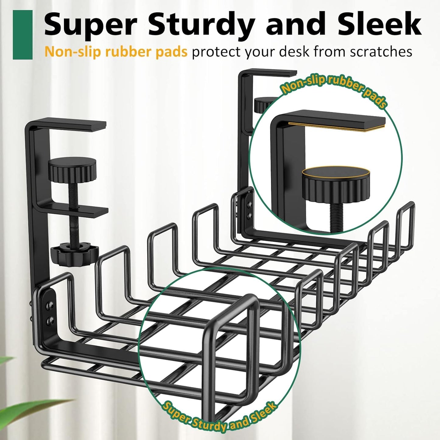 Under Desk Cable Management Tray, L 15.7''W 6.3'' No Drill Steel Desk Cable Organizers, Wire Management Tray Cable Management Rack, Desk Cable Tray Wire Organizer With Desk Cord Organizer