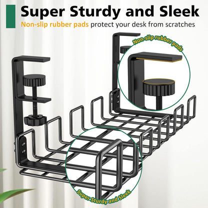 Under Desk Cable Management Tray, L 15.7''W 6.3'' No Drill Steel Desk Cable Organizers, Wire Management Tray Cable Management Rack, Desk Cable Tray Wire Organizer With Desk Cord Organizer
