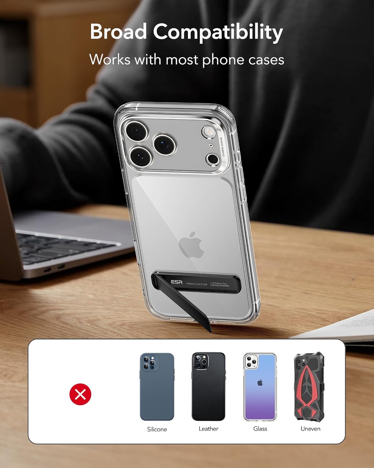 ESR Boost Phone Kickstand, Vertical and Horizontal Stand, Adjustable Angle, Compatible with iPhone Air 17 Pro Max, iPhone 17e/16/15/14/13/12, Samsung Galaxy S26/S25/S24/S23 Series, Google, Black