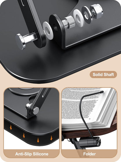 MOKURU Book Stand for Reading, 360° Adjustable Book Holder, Foldable Book Holder Stand, Cookbook Stand, Textbook Stand, Bible Stand, Hands Rree Book Stand, Laptop Stand, Tablet Stand
