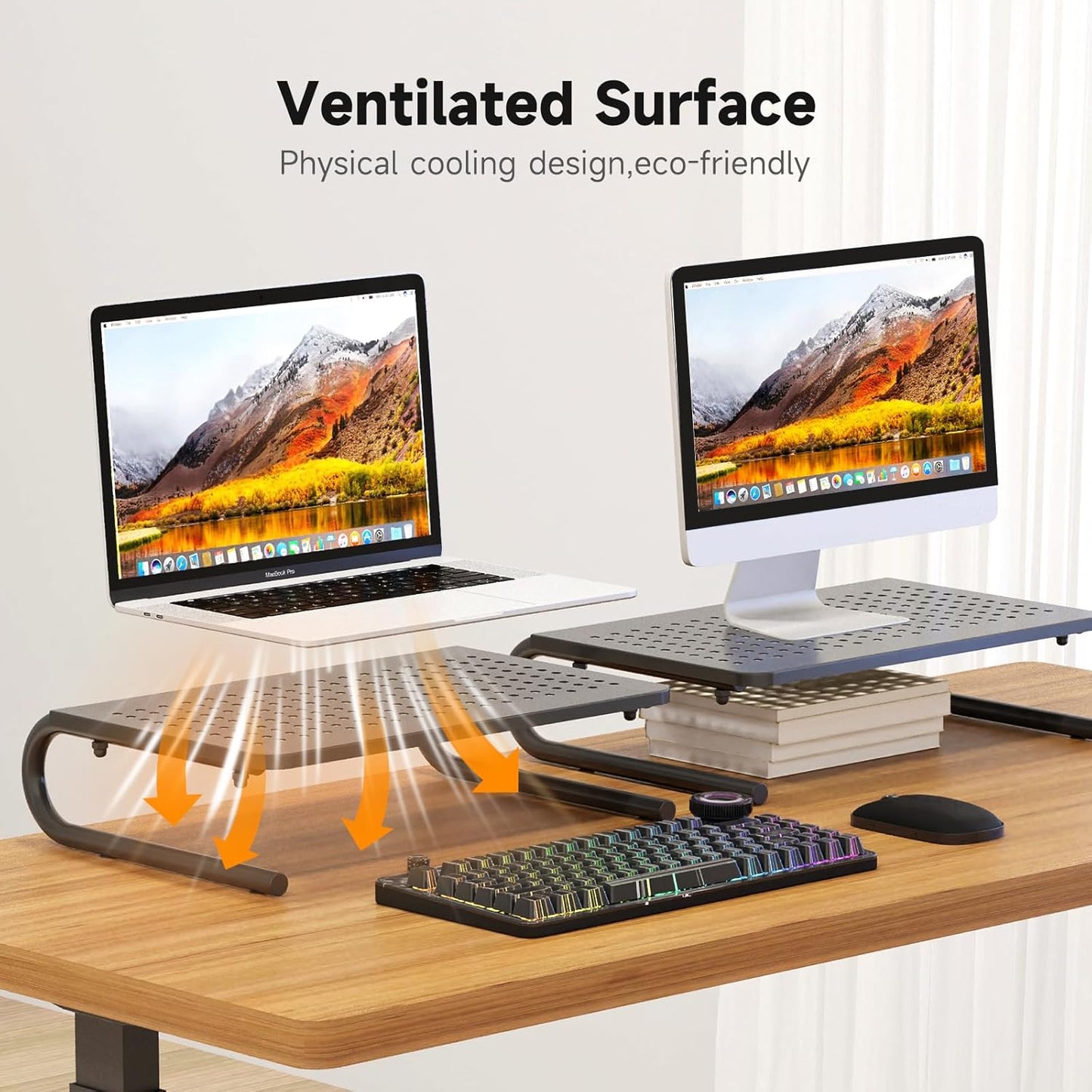 suptek Monitor Stand Riser for Computer,Laptop,Printer, Notebook and All Flat Screen Display with Vented Metal Platform and 4 Inches Height Underneath Storage (MST004)