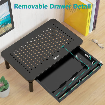 WALI Computer Monitor Stand with Storage, Desk Monitor Riser 3 Height Adjustable, Laptop Riser with Airflow Vents, Desk Organizer for Computer, Laptop, Printer (PTT002-B), 1 Pack, Black