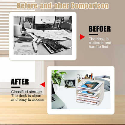 Clear Stackable Paper Trays 4 Pack, PET Letter Tray Desk Organizer, Desktop Organizers and Storage for Books, Magazines, Folders, A4 Size File Paper, Office Supplies