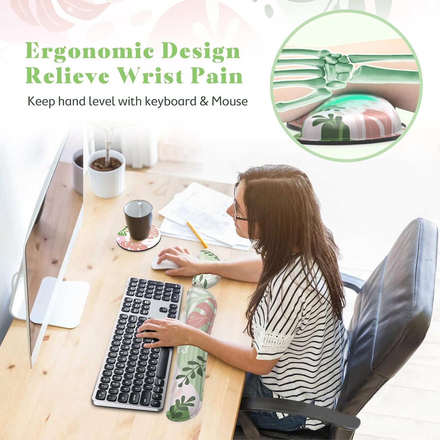 Gimars Upgrade Enlarge Silky and Superfine Fabric Gel Memory Foam Keyboard Wrist Rest Set, Ergonomic Keyboard Mouse Wrist Support for Typing Pain Relief, Comfort for Office, Gaming, Computer