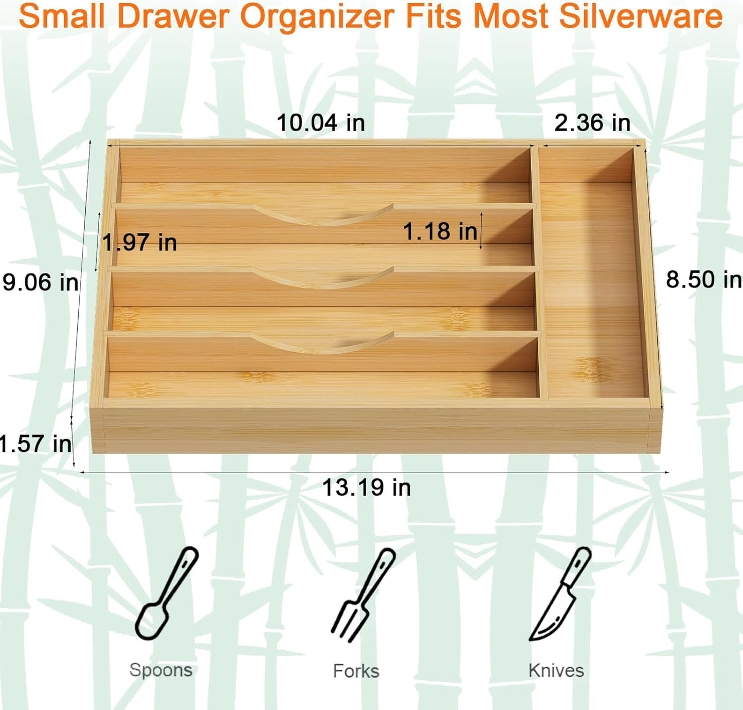 Youpehom Bamboo Utensil Organizer for Kitchen Drawers, Expandable Utensil Tray and Cutlery Silverware Holder,Wood Drawer Dividers with 7 Adjustable Slots