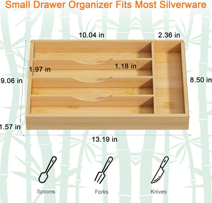 Youpehom Bamboo Utensil Organizer for Kitchen Drawers, Expandable Utensil Tray and Cutlery Silverware Holder,Wood Drawer Dividers with 7 Adjustable Slots