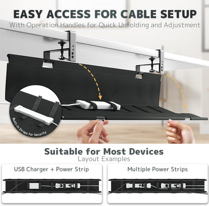 No Drill Under Desk Cable Management Tray - 36" Clamp/Screw Desk Cord Management, Premium Fabric Cable Racyway for Office & Home