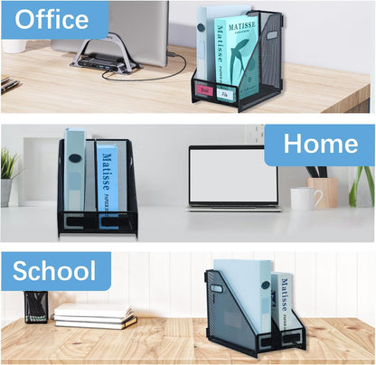 Desk Organizers Metal Magazine File Holder Racks Desktop Folder Storage Binder Organiser Document Organization for Home Office & Classroom,5 Vertical Compartments