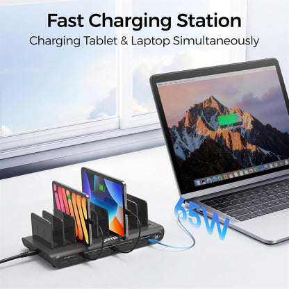 Unitek 10-Port Desktop Charging Dock Ultimate Charging Station for Multiple Devices, iPhones & Apple Products High-Speed USB Hub with LED Display for Office, Kitchen Counter, Desk Organizer