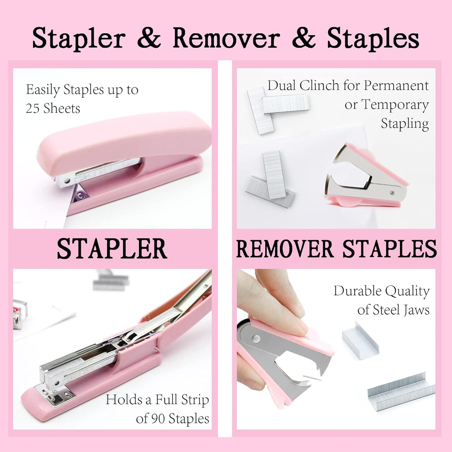 Gold Office Supplies,UPIHO Gold Desk Accessories,Stapler and Tape Dispenser Set with Large Stapler,Tape Dispenser, Staple Remover, Staples, Clips,Scissor,Pen and Sticky Notes,Gifts for Office Clerks