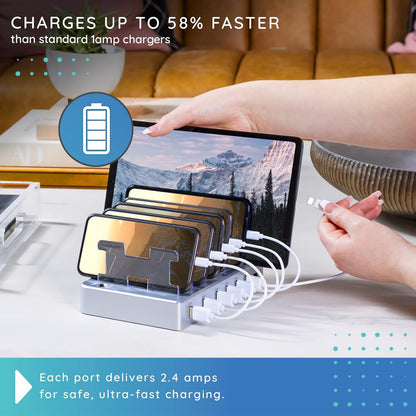 Charging Station for Multiple Devices – 6-Port USB Charging Dock for Apple & Android – Fast Multi-Charger Organizer for Phones, Tablets & More – Universal Desktop Charging Hub with Smart IC Tech