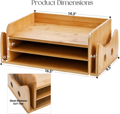 ZOOFOX 3-Tier Paper Letter Tray, Wood Letter File Folder Holder with 3 Trays and 2 Vertical Section, Cute Cat-Shaped Paper Tray for Home Office School