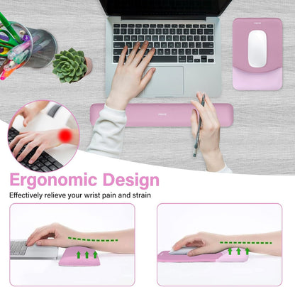 MOSISO Wrist Rest Support for Mouse Pad&Keyboard Set, Rectangular Ergonomic Mousepad Non-Slip Base Home/Office Pain Relief&Easy Typing Pad with Neoprene Cloth&Raised Silicone Lining, Green