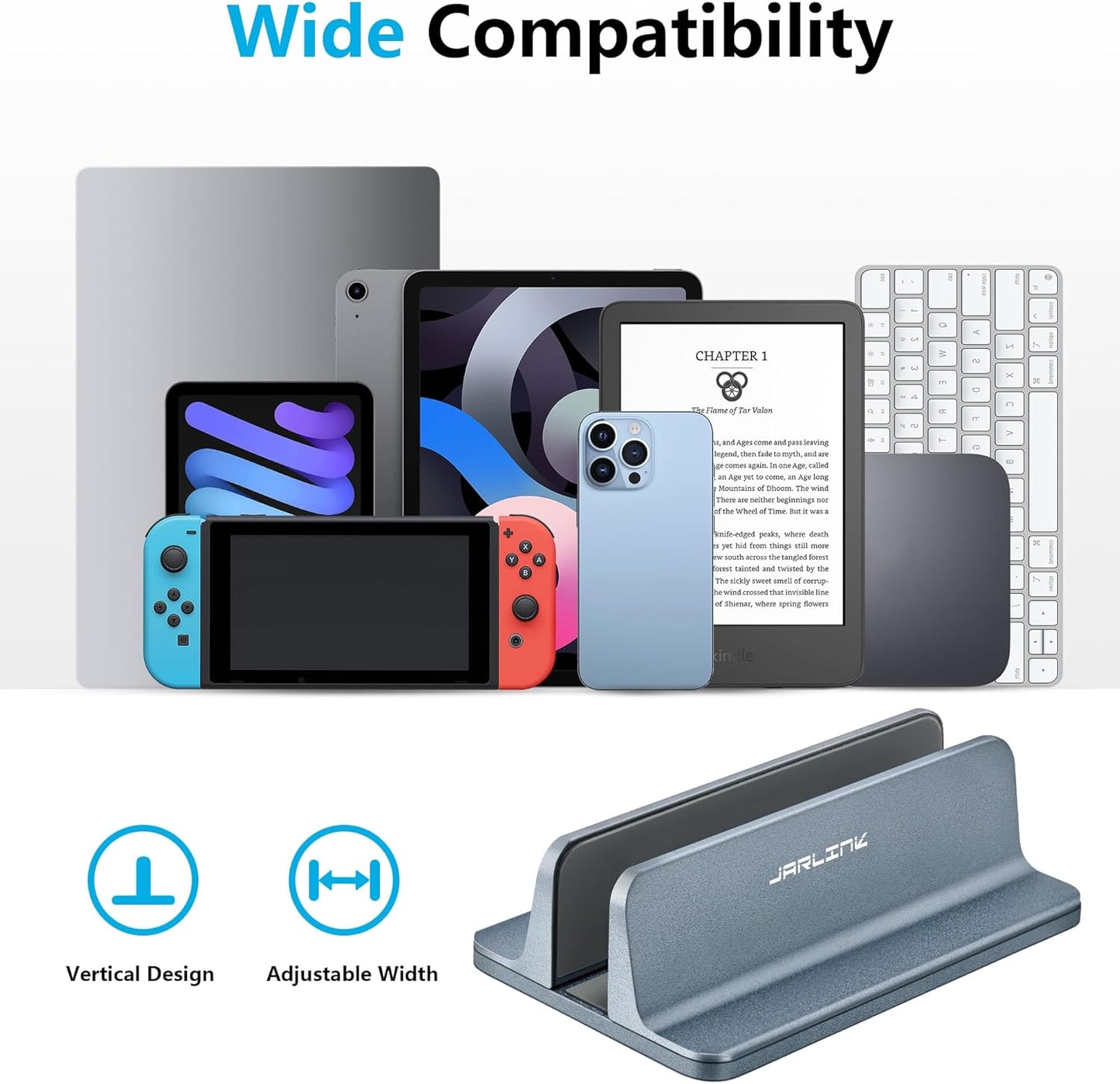 JARLINK Vertical Laptop Stand, Aluminum Laptop Holder Desktop Stand with Adjustable Dock Size (up to 17.3 inches) Compatible with All MacBook/Surface/Dell/Gaming Laptops (Silver)