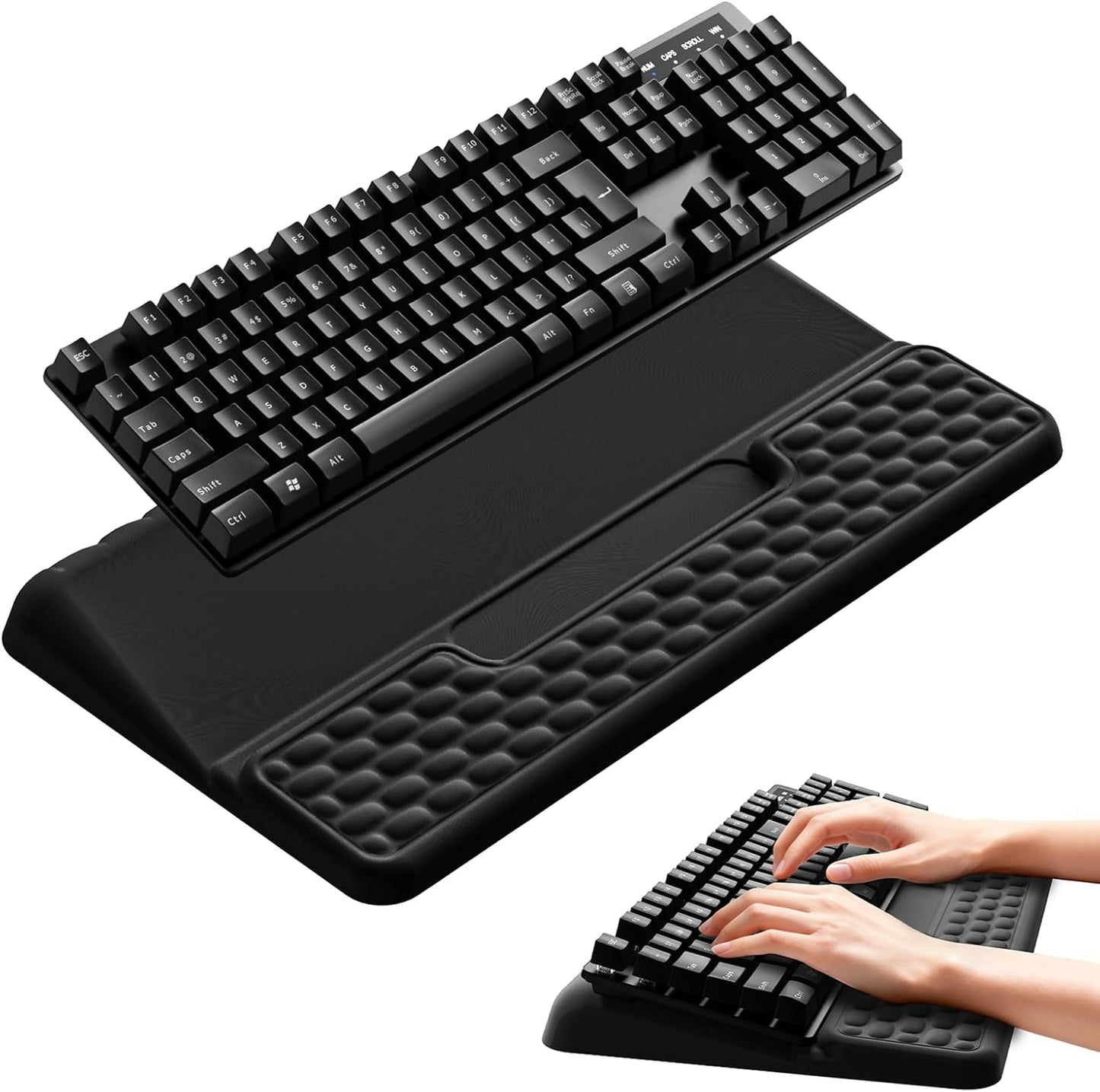 Computer Keyboard Stand with Wrist Rest, Keyboard pad with Wrist Support, Two Adjustable Keyboard Angles, Slow Rebound Comfortable Foam and Skin-Friendly Fabric. Suitable for Office, Gaming, and Home