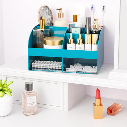 Makeup Organizer with Drawers, Cosmetic Storage for Dresser Vanity and Bathroom Countertop, Beauty Holder for Lipstick Brush, Skincare Organizer for Vanity, Cosmetic Display Case (White)