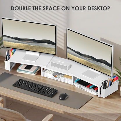 OPNICE Clear Acrylic Desk Organizers and Accessories, Dual Monitor Stand Riser with Drawer, Desk Shelf Computer Racks for Office Workspace Organizers, Desktop Organization (Transparent)