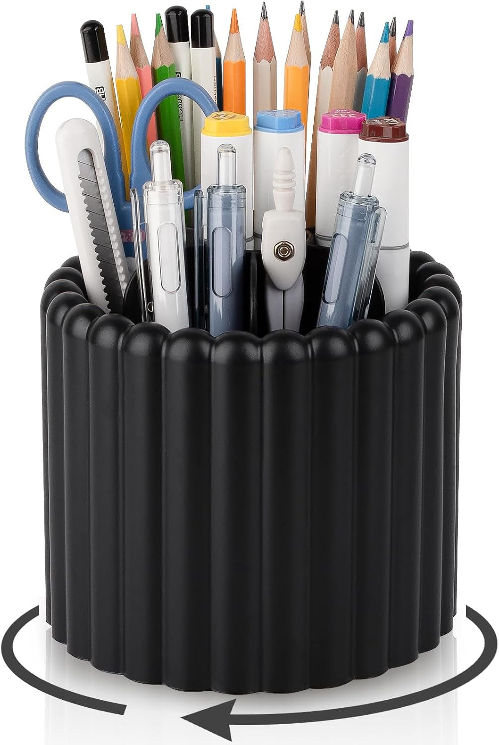 Anyoifax 360° Rotating Pen Holder 7 Slots Desk Organizer Removable Pencil Cup Plastic Art Supplies and Accessories Desktop Storage Box Caddy for Office, School, Home (White)
