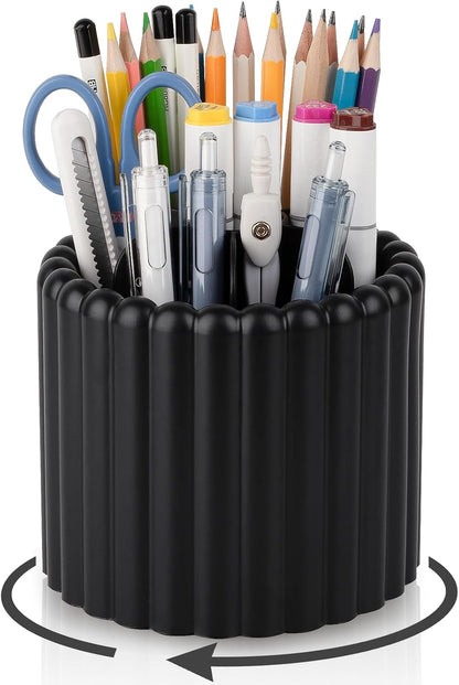 Anyoifax 360° Rotating Pen Holder 7 Slots Desk Organizer Removable Pencil Cup Plastic Art Supplies and Accessories Desktop Storage Box Caddy for Office, School, Home (White)