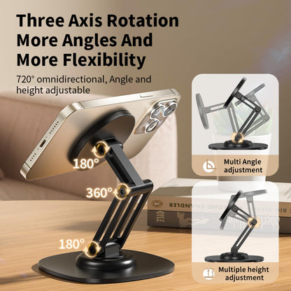 Magnetic Phone Stand for Desk 360 Rotating Adjustable Foldable Aluminum for MagSafe Cell Phone Stand Holder with Non-Slip Base Desk Stand for iPhone 17 16 Pro Max/15/14/13/12 Plus Air (White)