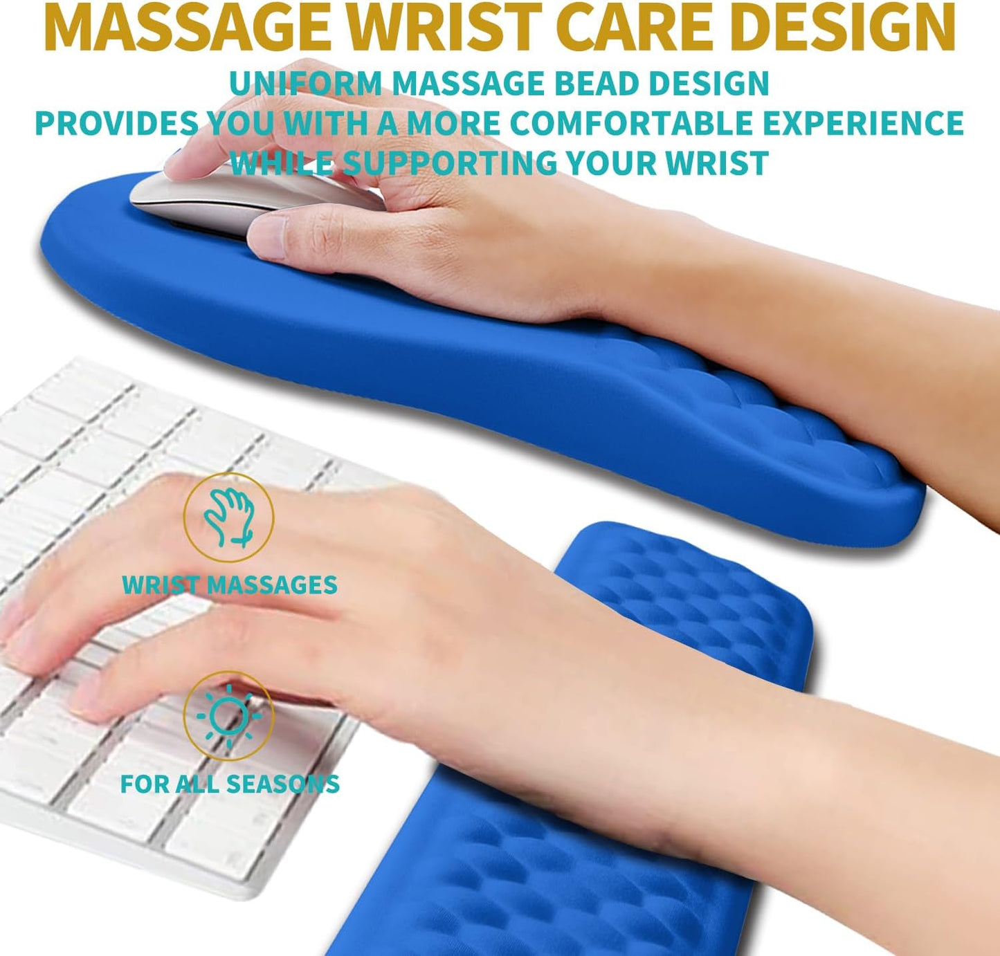 Hokafenle 2 in 1 Ergonomic Mouse Pad Wrist Support & Wrist Rest for Computer Keyboard Set, with Relieve Carpal Tunnel Pain Massage Bulge and Full Memory Gel Design (2In1 Set, Light Green)