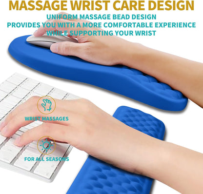 Hokafenle 2 in 1 Ergonomic Mouse Pad Wrist Support & Wrist Rest for Computer Keyboard Set, with Relieve Carpal Tunnel Pain Massage Bulge and Full Memory Gel Design (2In1 Set, Light Green)