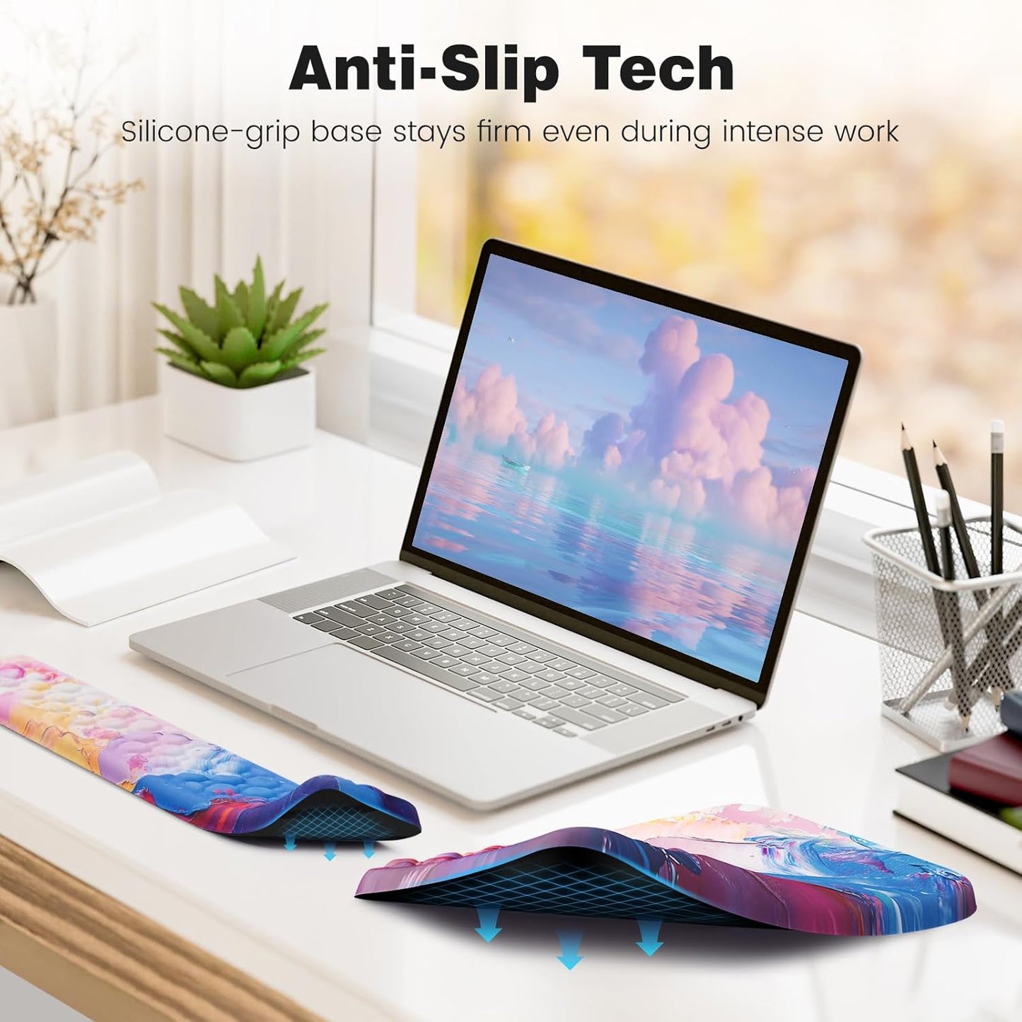 Ospelelf Mouse Pad with Wrist Rest and Keyboard Wrist Rest, Ergonomic Wrist Rest for Computer, Office, Gaming, Pink