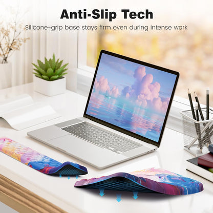 Ospelelf Mouse Pad with Wrist Rest and Keyboard Wrist Rest, Ergonomic Wrist Rest for Computer, Office, Gaming, Pink