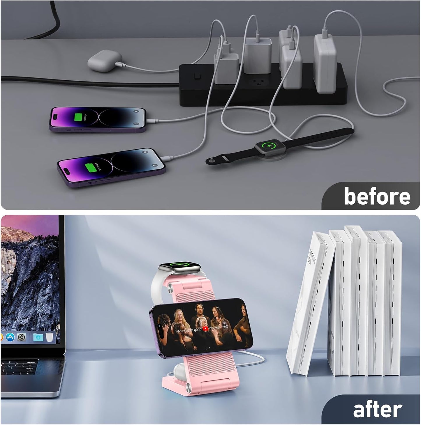 Magnetic Wireless Charger Stand, 3 in 1 Foldable Wireless Charging Station with 20W Adapter, Travel Charger for Multiple Devices for iPhone 17 16 15 14 13 12 Pro/Max/Plus/Mini, iWatch, AirPods