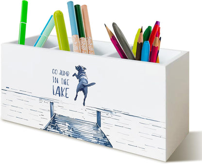 Trendy Funny Leopard Pen Pencil Holder Organizer for Desk, Cheetah Room Decor, Preppy Girly Y2k Aesthetic Cheetah Wooden Box Block Sign for Home Office Tabletop Decor