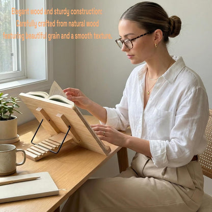 Reading Rack Wooden Bookshelf - Book Stand Foldable with 8 Adjustable Positions and Page Clips,Suitable for cookbooks、iPads、laptops、Sheet Music、and Reading Stands (11x7.9inch)