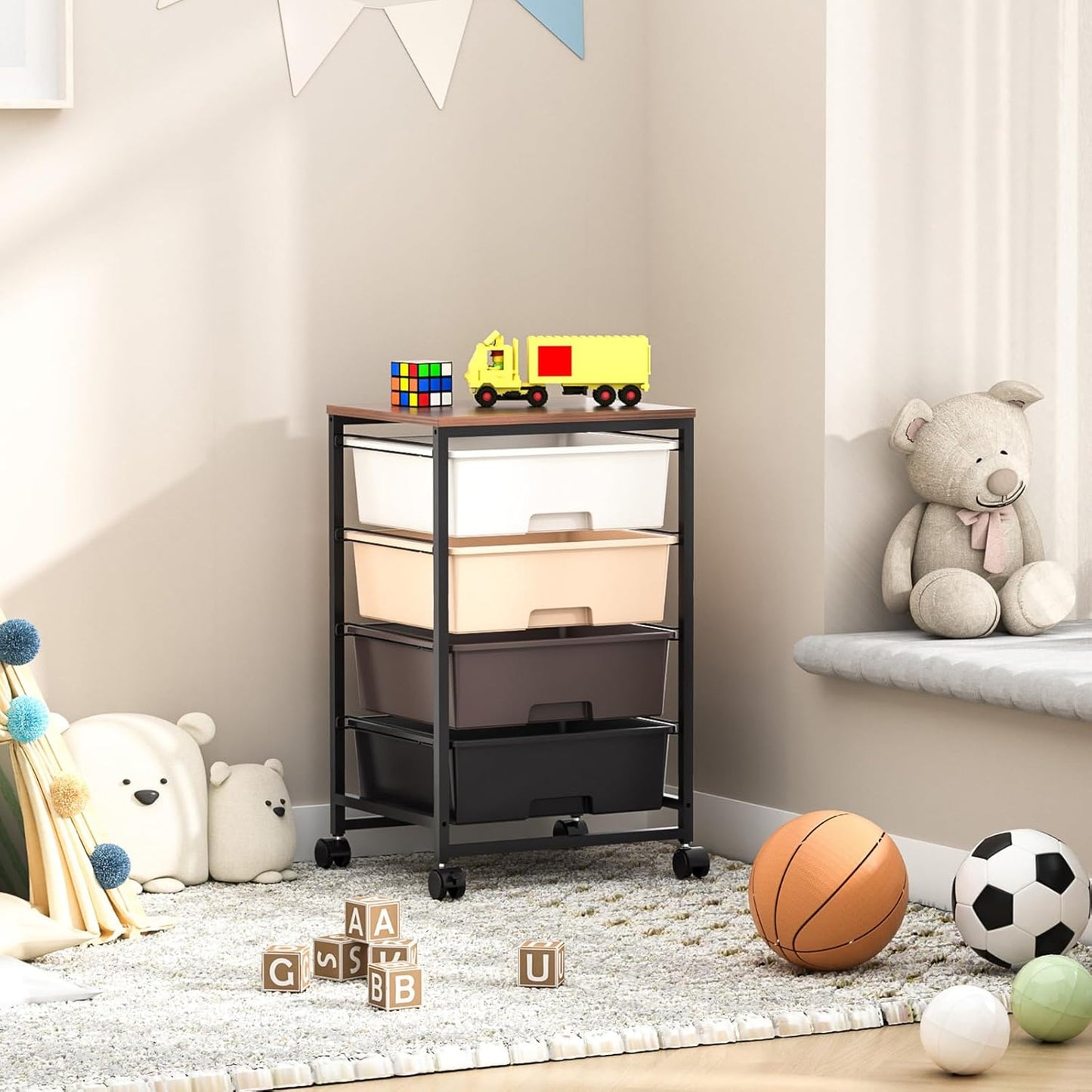 SYKIARIOL Utility Cart with 4 Drawers, Multipurpose Rolling Storage Cart with 4 Drawers and 2 Lockable Wheels, 4-Tier Rolling Storage Cart Organizer for Home Office Dorm, Bright White