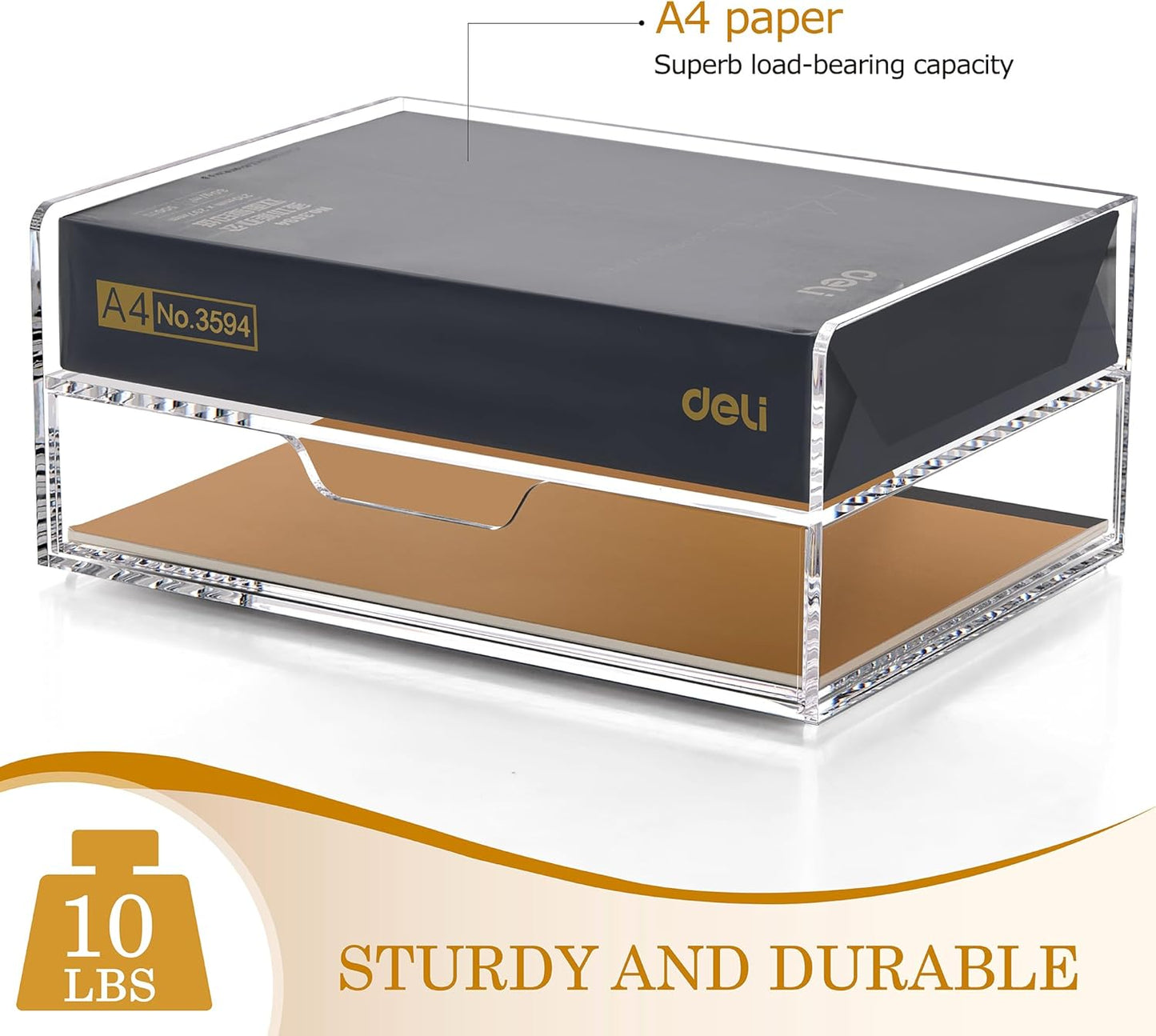 SANRUI Desk Organizer with Sliding Drawer Desk Organizers and Accessories for Office Organization and Storage, Acrylic File Organizer Drawer Stackable 2-Tier Paper Organizer,Clear