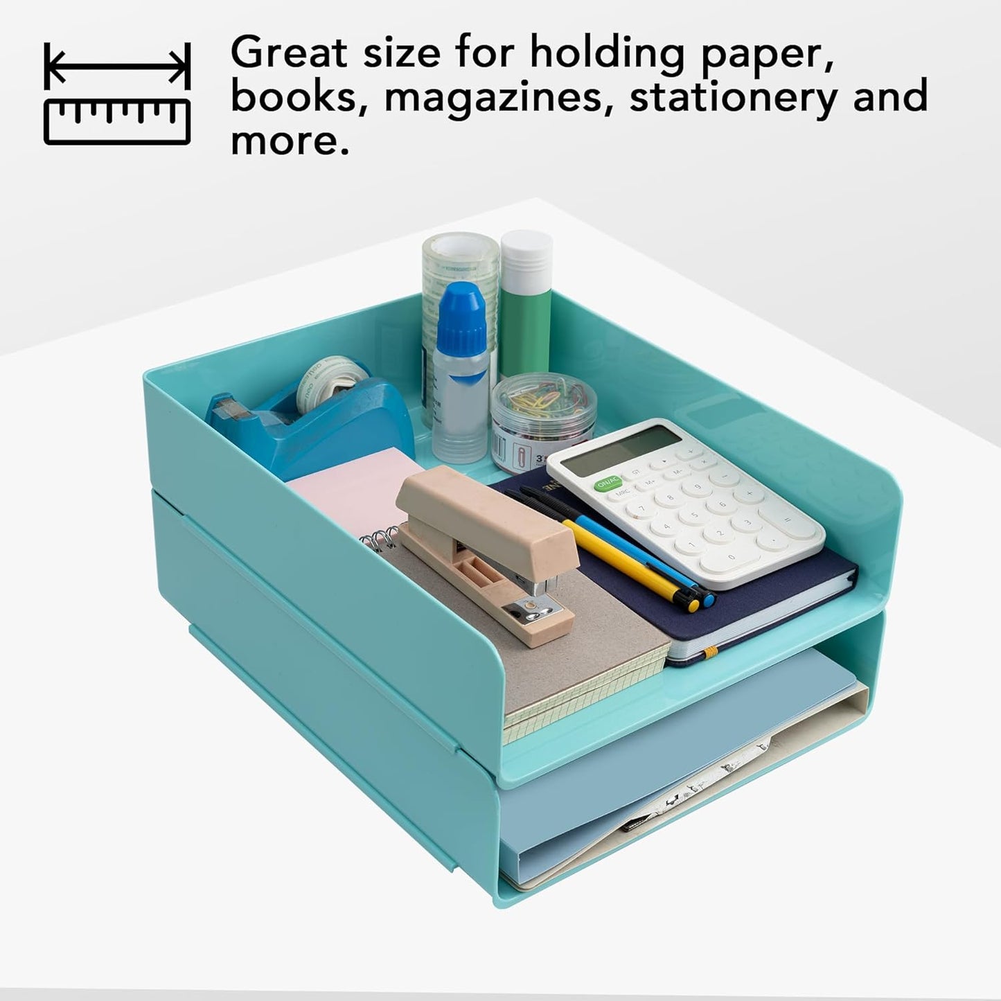 Tiawudi Desk Organizer, Clear Office Organization and Storage, Plastic Letter Tray, Stackable File Organizer for Classroom, Home, Documents, Notes, Folders, Books and Pens, 4 Tier